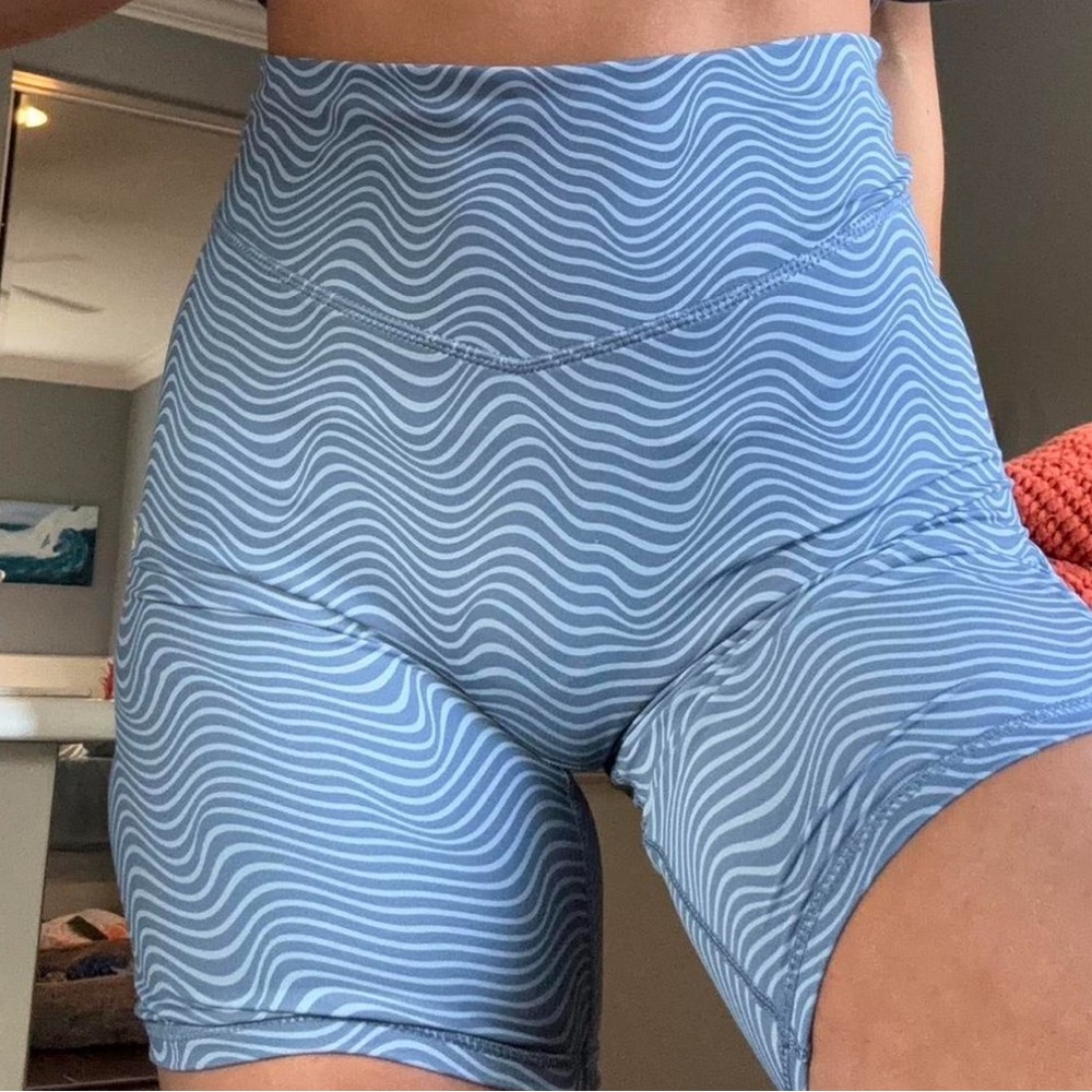 Vitality Blue Bike Shorts with Wave Pattern